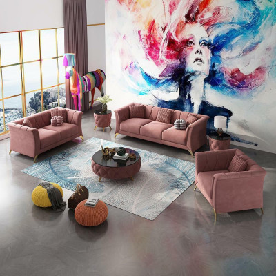 Designer Chesterfield Sofagarnitur Sofa Couch Polster Set Samt 321 Sitz Couchen