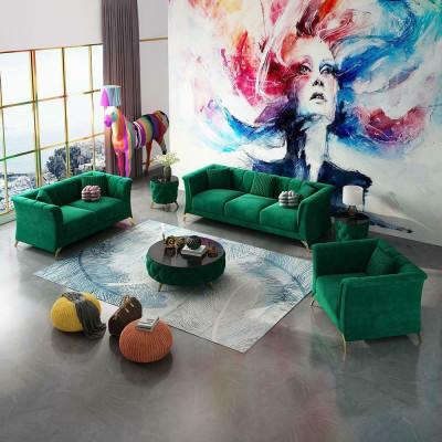 Designer Chesterfield Sofagarnitur Sofa Couch Polster Set Samt 321 Sitz Couchen