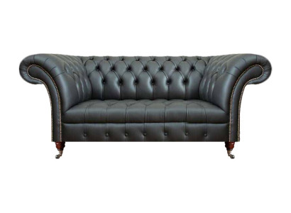 Leder Sofa Zweisitzer Couch Polstermöbel Polster Schwarz Möbel Chesterfield