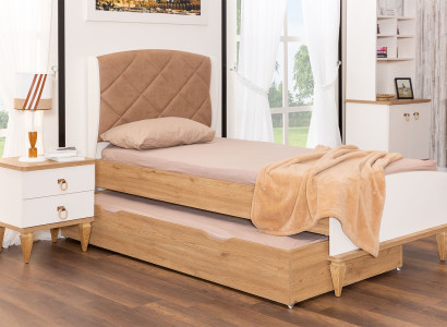 Beiges Ausziehbares Kinderbett Luxuriöses Schlafzimmer Bett Holz Möbel