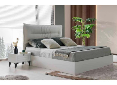 Weiße Schlafzimmer Garnitur Modernes Doppelbett 2x Holz Nachttische 3tlg
