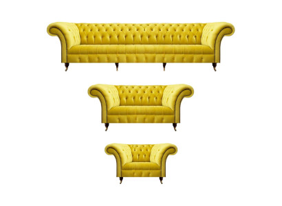 Chesterfield Gelb Sofagarnitur Wohnzimmer Möbel Sofa Couch Textil Sessel