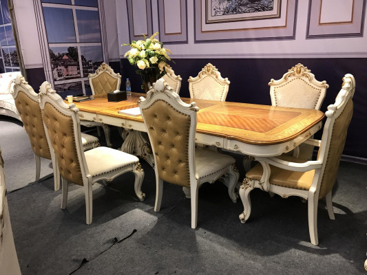 Königliche Esszimmer Garnitur Barock Rokoko Tisch mit 6x Stühlen
