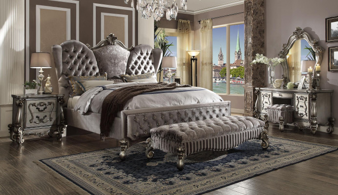Bett Polsterbett Luxus Doppel Schlafzimmer Deko Barock Holz Leder Betten