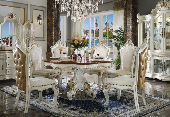 Königliche Esszimmer Garnitur Barock Rokoko Stil - Tisch & 8x Chesterfield Stühle