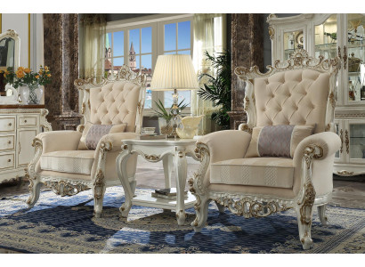 Thron Sessel Königlicher Polster 1 Sitzer Antik Stil Stühle Beige Holz Barock