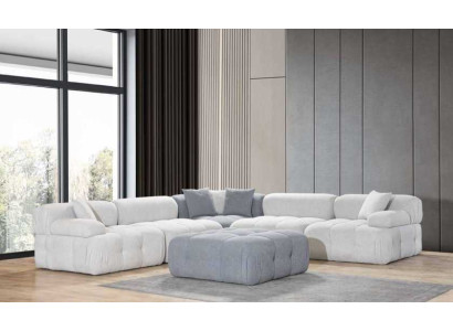 Wohnzimmer L-Form Weißes Sofa Ecksofa Moderne Couch+Hocker Luxus Möbel