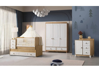 Komplett Kinderzimmer Set Bett Kleiderschrank Kommode Helles 3tlg Neu