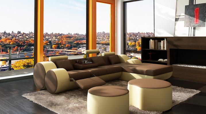 Ledersofa Couch Wohnlandschaft L-Form Design Modern Sofa 3085