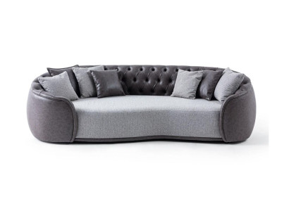 Zeitlose Eleganz Chesterfield Dreisitzer Sofa 3 Sitzer Grau Stoffsofa Stoff Polstersofa