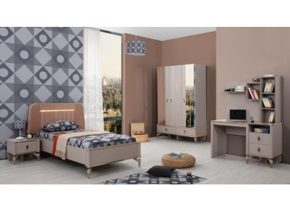 Kindermöbel Mädchen Kinderzimmer Bett Kinderbett Beige Holz Set 4tlg