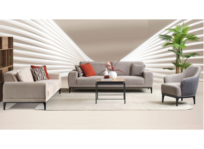 Sofagarnitur Dreisitzer Einsitzer Sessel Sofa Stoff Grau Stoffsofa Set 3+3+1