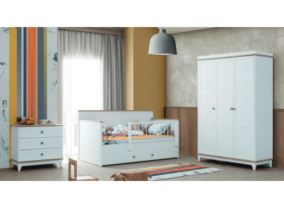 Kinderlaufstall Kinderbettchen Garnitur Bettchen Weiß Holz Set 3tlg