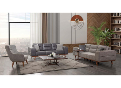 Graue Komplette Wohnzimmer Sofagarnitur 2x Dreisitzer Sessel 3tlg Set