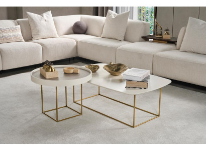 Wohnzimmer Couchtisch Set Designer Rundtisch Halbrunder Edelstahltisch