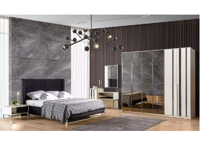 Bett 2x Nachttische 6tlg. Schlafzimmer Kleiderschrank Design Modern Luxus