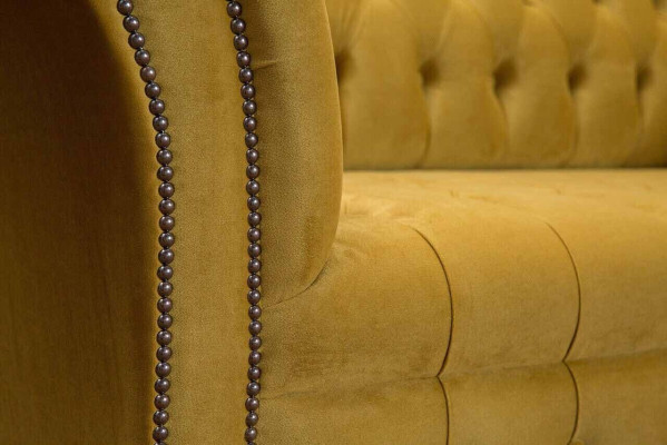Eleganz Design Sofa 4 Sitzer Couch Polster Luxus Textil Chesterfield Sofas Gelb
