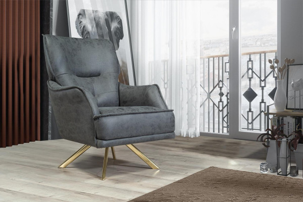 Grauer Einsitzer Exklusiver Sessel Lounge Club 1-Sitzer Luxus Einsitzer