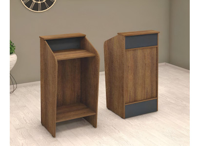 Rezeption Empfangsschalter Empfangstheke Büro Hotel Holz Braun Tisch