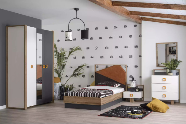 Schlafzimmer Garnitur Bett Kinderzimmer Set Designer Grau 5tlg Holz