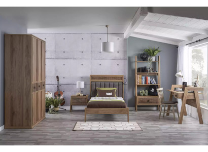 Holzbett Komplette Schlafzimmermöbel Jugendbett Bett Braun Set 5tlg