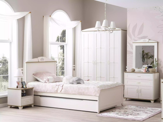 Funktionsbett Ausziehbares Kinderbett Bett Weiß Set 5tlg Holzbett