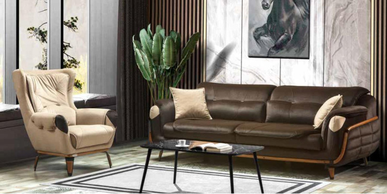 Sessel Sitz Klassisch Fernseh Wohnzimmer Polster Einsitzer Stoff Beige