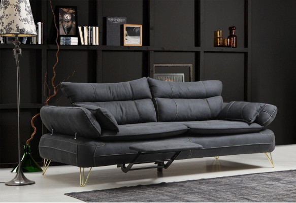 Sofagarnitur 3+3+1+1 Sitzer Garnitur Schwarz Sofa Sessel Sofas Set 4tlg