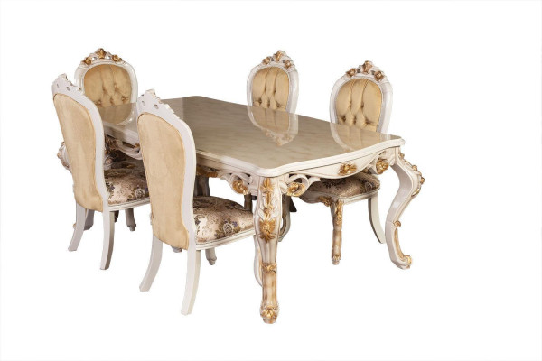 Beige Klassische Esszimmermöbel Designer Esstisch mit Chesterfield Poslterstühlen
