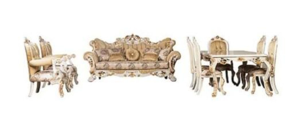 Beige Klassische Esszimmermöbel Designer Esstisch mit Chesterfield Poslterstühlen