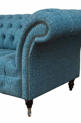 Blauer Dreisitzer Samt Couch Wohnzimmer Couchen Sofa Sitzmöbel Sofa Chesterfield