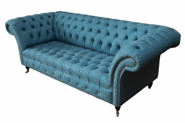 Blauer Dreisitzer Samt Couch Wohnzimmer Couchen Sofa Sitzmöbel Sofa Chesterfield