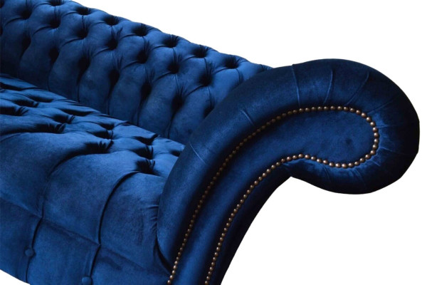 Blaue Chesterfield Dreisitzer Sofa 3 Sitzer Sofas Luxus Textil Couchen
