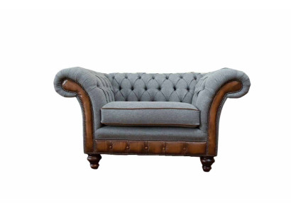 Sessel Design Relax Textil Lounge Luxus Grau Polster Sitzer Chesterfield