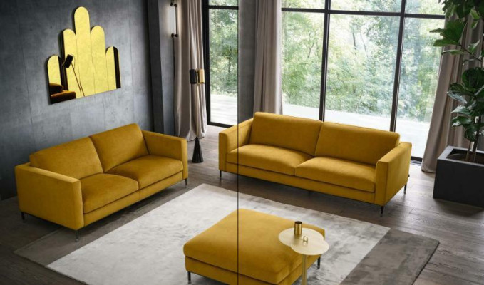 Designer Couch Polster Sitz Garnitur Sofa Garnituren 3+3 Sitzer + Hocker 3tlg.