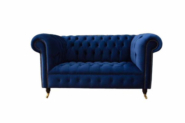 Chesterfield Büro Sitzmöbel Einrichtung Sofa Couch 2 Sitz Textil Blau