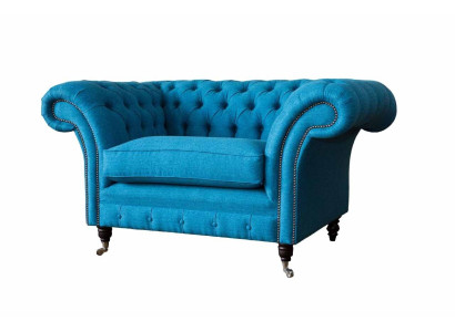 Blauer Chesterfield Sessel Polster Sofa Couchen 1,5 Sitzer Einsitzer Textil