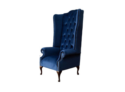 Sessel Chesterfield Couch Textil Lounge Polster Blau Luxus Ohrensessel