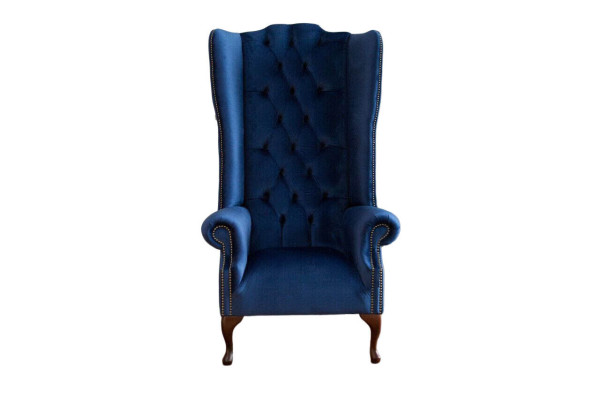 Sessel Chesterfield Couch Textil Lounge Polster Blau Luxus Ohrensessel