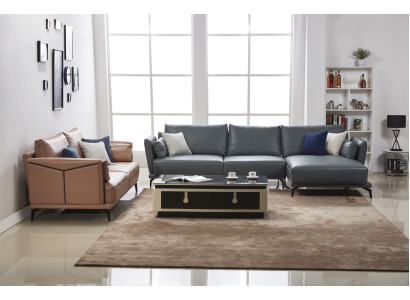 Designer Sofa Couch Garnitur Ecksofa mit Hocker Polster Wohnlandschaft