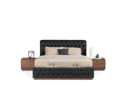 Schlafzimmer Bett Chesterfield Hotel Luxus Polster Doppel schwarz neu