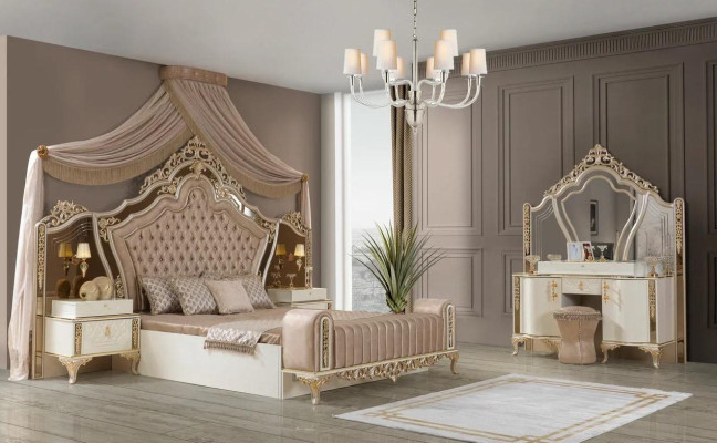 Schlafzimmer Komplettes Bett 2x Nachttische Kommode mit Spiegel 4tlg Neu