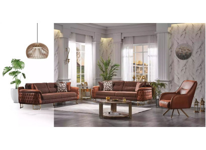 Braune Chesterfield Sofagarnitur 3+3+1 Sitzer Designer Couchen 3tlg