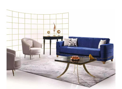 Blaue Polstergarnitur Set 3+1+1 Sitzer Sofa Set Sessel Sofagarnitur 3tlg
