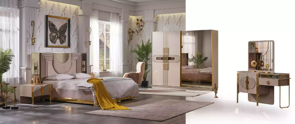 Schlafzimmer Garnitur Bett 2x Nachttische Bettgestell Hotelbett 3tlg