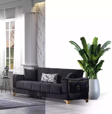 Schwarze Sofagarnitur 3+3+1 Sitzer Couchen Stoff Sitzmöbel Sessel Sofa