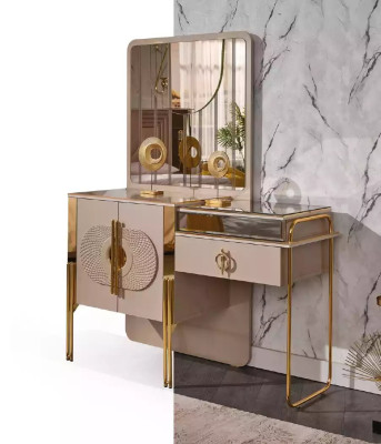 Beiges Schlafzimmer Set Bett 2x Nachttische Kleiderschrank Schminktisch