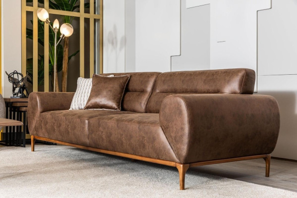 Dreisitzer Sofa 3 Sitzer Polstersofa Braun Couch Polster Kunstleder