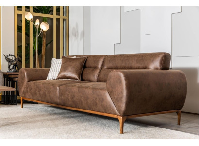 Dreisitzer Sofa 3 Sitzer Polstersofa Braun Couch Polster Kunstleder