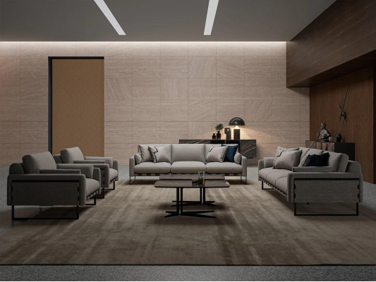 Beige Sofagarnitur Wohnzimmer Holz 2x Couchtisch 2x Sofa Dreisitzer Polstermöbel
